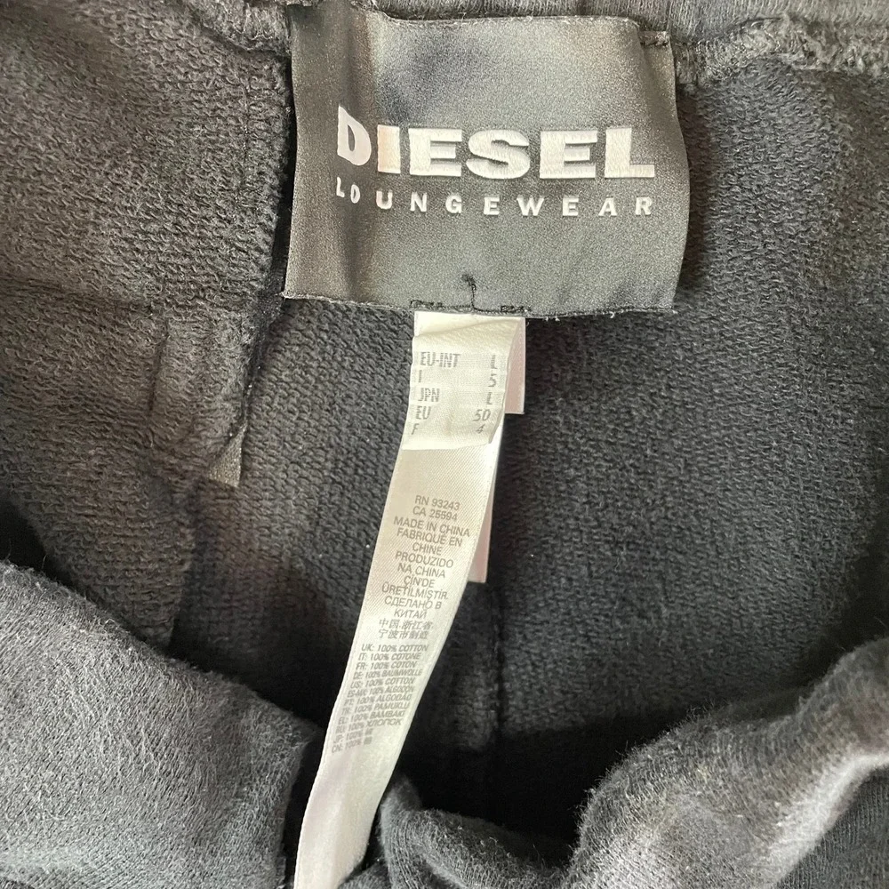 Diesel Loungewear Joggers Mens Large Black Logo Cuffs Drawstring Sweatpants - Picture 2 of 6